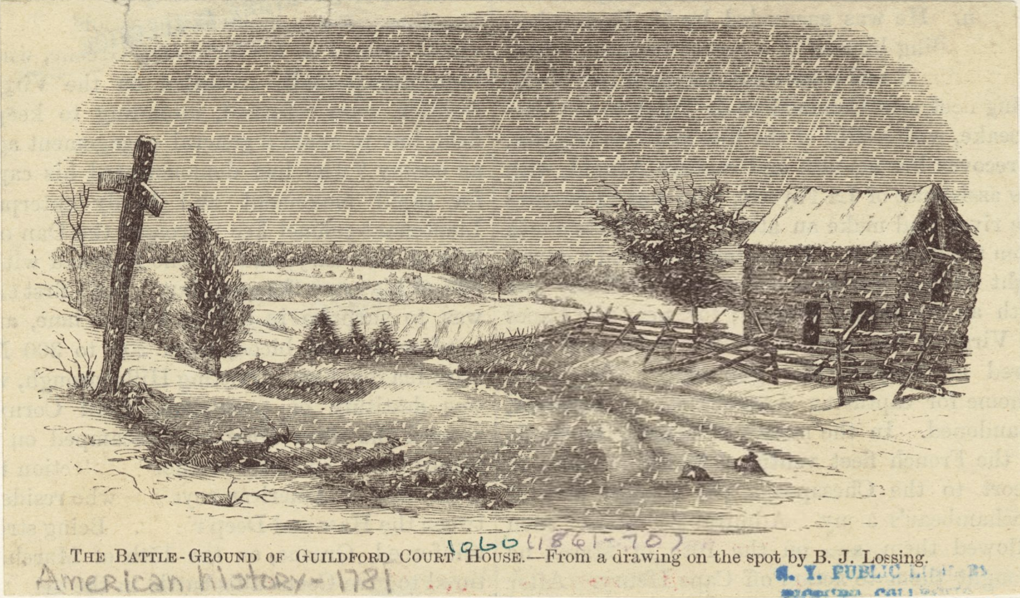 The Miriam and Ira D. Wallach Division of Art, Prints and Photographs: Picture Collection, The New York Public Library. “The battle-ground of Guildford Court House” New York Public Library Digital Collections.